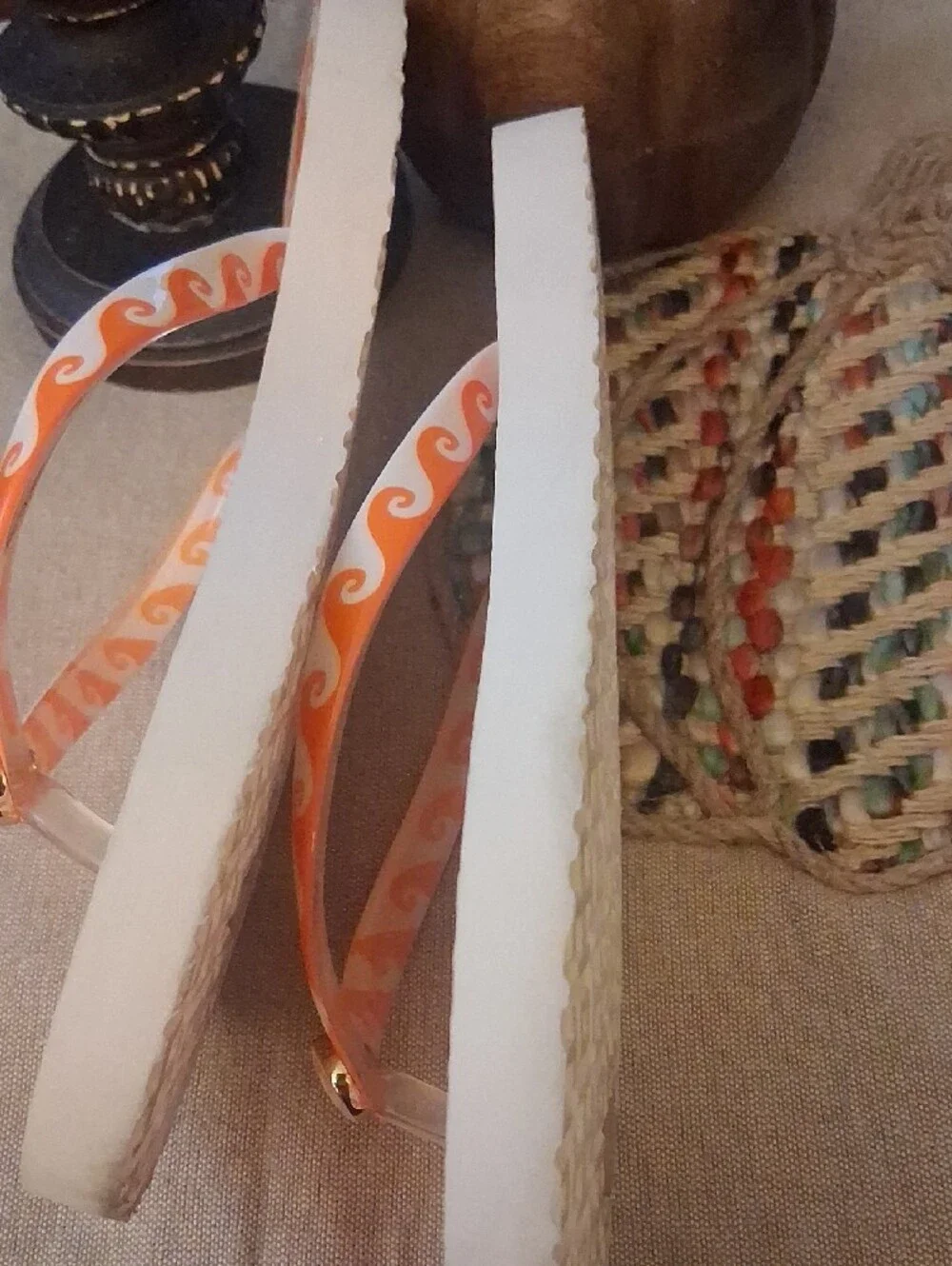 Tory Burch Orange & White Wave Flip Flop Sandals with Gold Logo